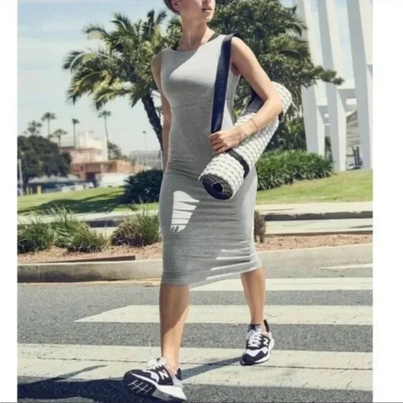 Athleta Dress Women's Small Santorini Gray Midi Modal Stretch Minimalist Travel - Picture 9 of 9